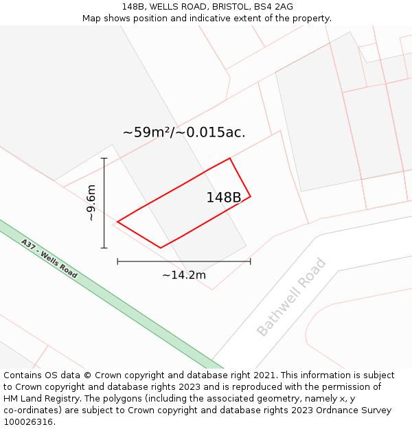 148B, WELLS ROAD, BRISTOL, BS4 2AG: Plot and title map