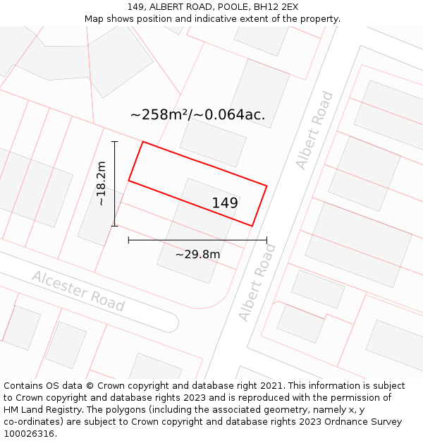 149, ALBERT ROAD, POOLE, BH12 2EX: Plot and title map