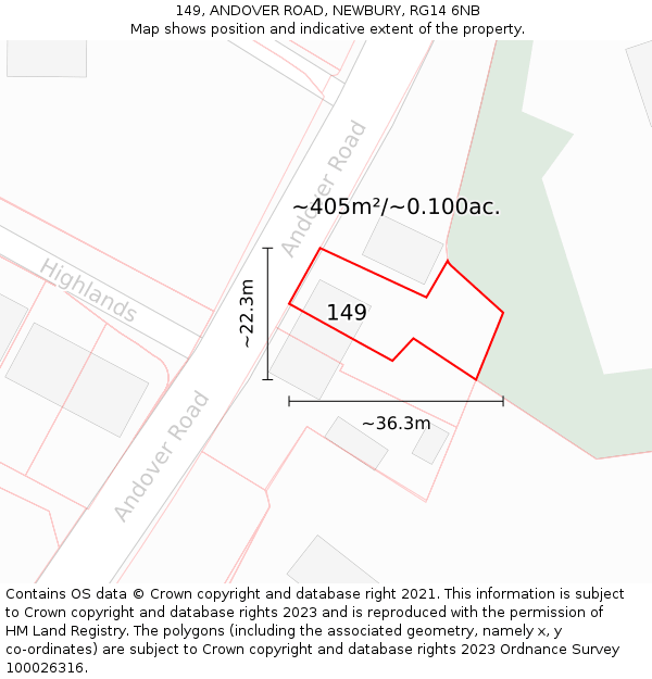149, ANDOVER ROAD, NEWBURY, RG14 6NB: Plot and title map
