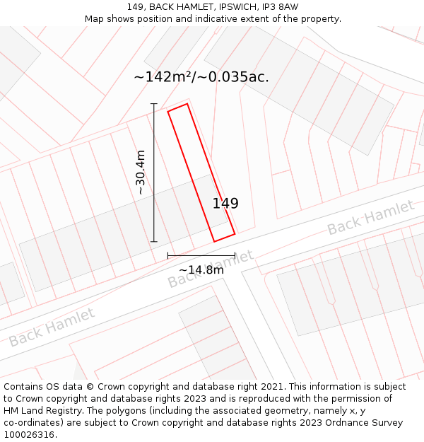 149, BACK HAMLET, IPSWICH, IP3 8AW: Plot and title map