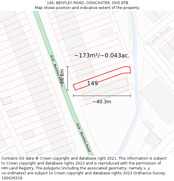 149, BENTLEY ROAD, DONCASTER, DN5 9TB: Plot and title map