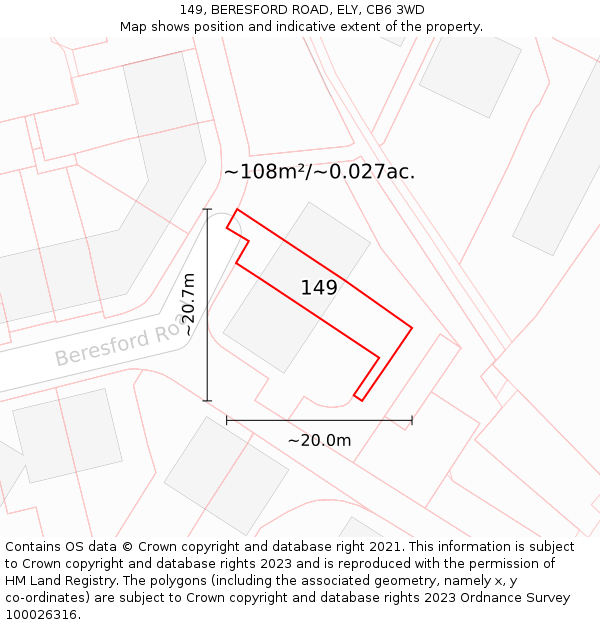 149, BERESFORD ROAD, ELY, CB6 3WD: Plot and title map