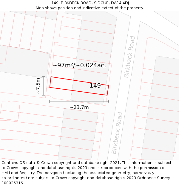 149, BIRKBECK ROAD, SIDCUP, DA14 4DJ: Plot and title map