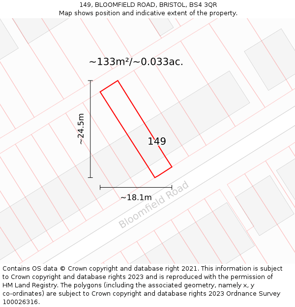 149, BLOOMFIELD ROAD, BRISTOL, BS4 3QR: Plot and title map