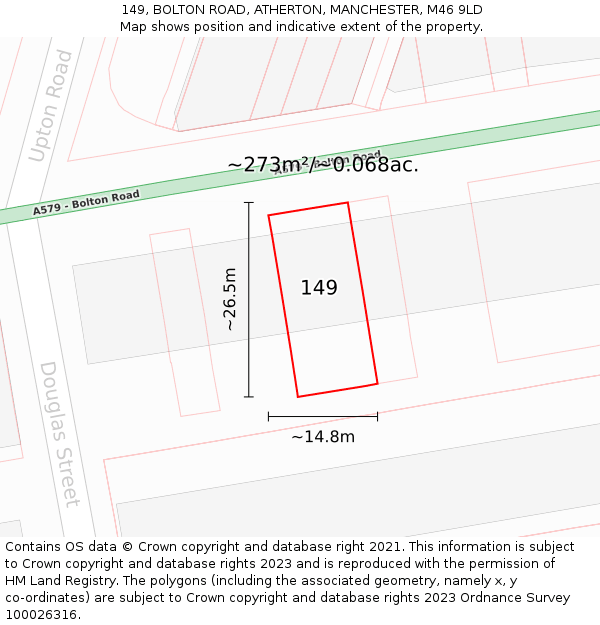 149, BOLTON ROAD, ATHERTON, MANCHESTER, M46 9LD: Plot and title map