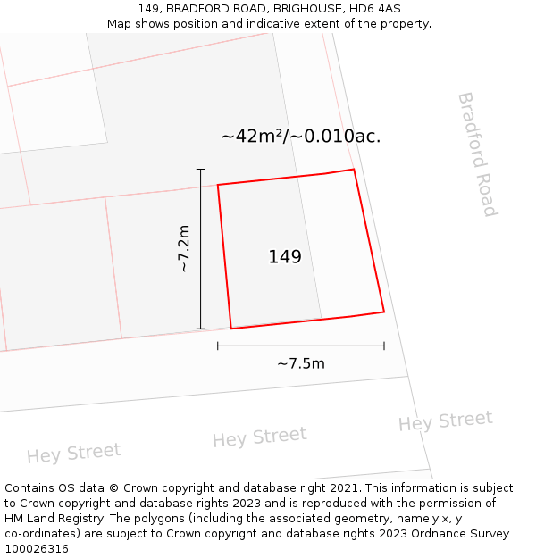 149, BRADFORD ROAD, BRIGHOUSE, HD6 4AS: Plot and title map