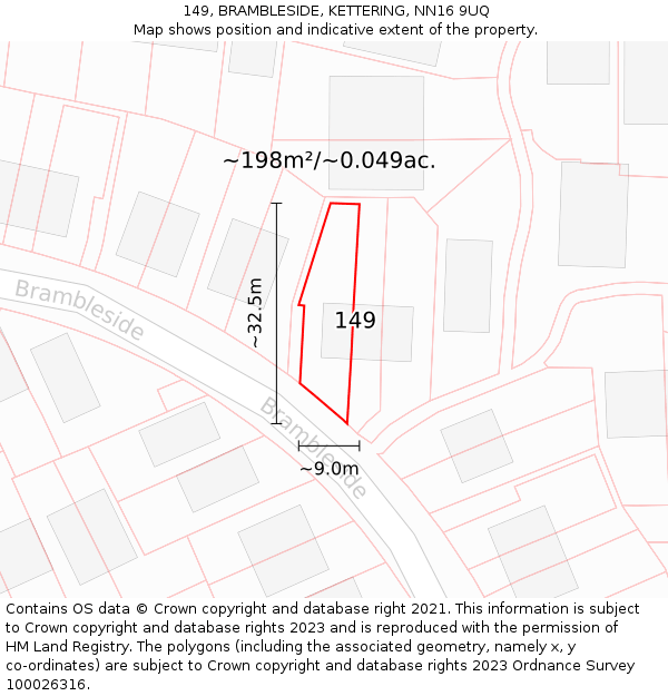 149, BRAMBLESIDE, KETTERING, NN16 9UQ: Plot and title map