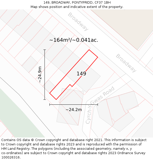 149, BROADWAY, PONTYPRIDD, CF37 1BH: Plot and title map