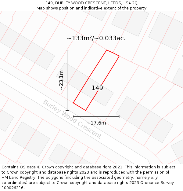 149, BURLEY WOOD CRESCENT, LEEDS, LS4 2QJ: Plot and title map
