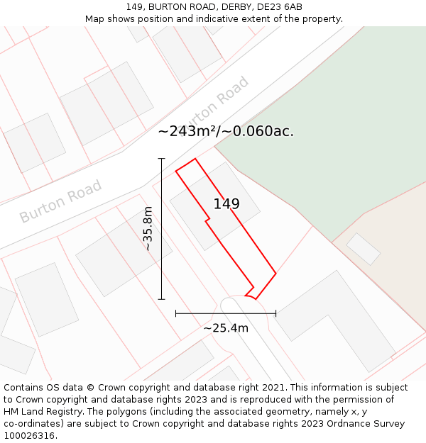149, BURTON ROAD, DERBY, DE23 6AB: Plot and title map