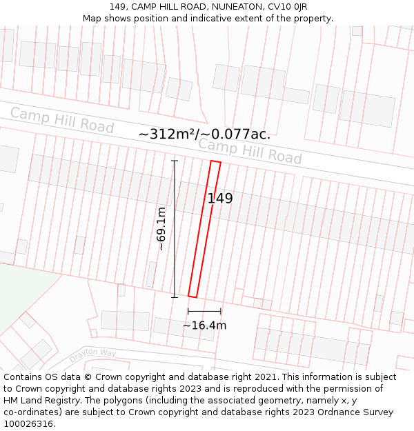 149, CAMP HILL ROAD, NUNEATON, CV10 0JR: Plot and title map