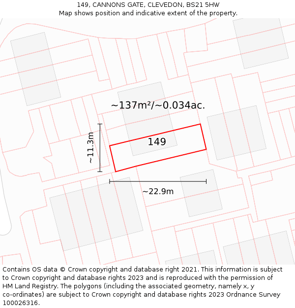 149, CANNONS GATE, CLEVEDON, BS21 5HW: Plot and title map