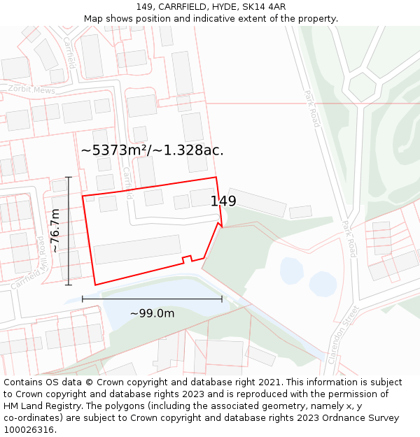149, CARRFIELD, HYDE, SK14 4AR: Plot and title map