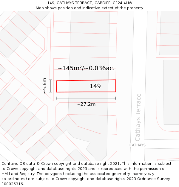 149, CATHAYS TERRACE, CARDIFF, CF24 4HW: Plot and title map