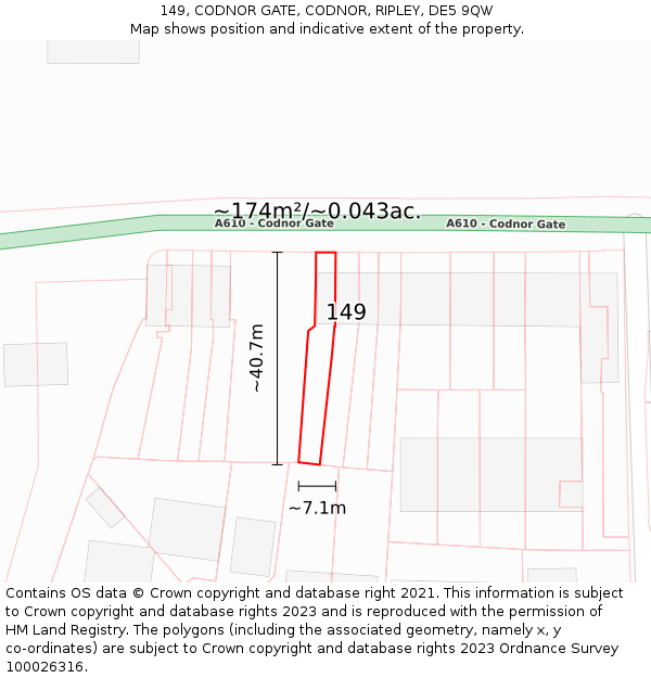 149, CODNOR GATE, CODNOR, RIPLEY, DE5 9QW: Plot and title map