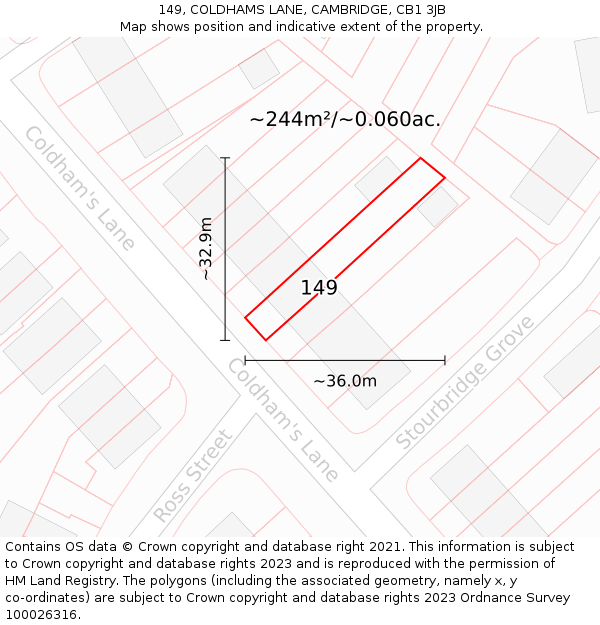 149, COLDHAMS LANE, CAMBRIDGE, CB1 3JB: Plot and title map