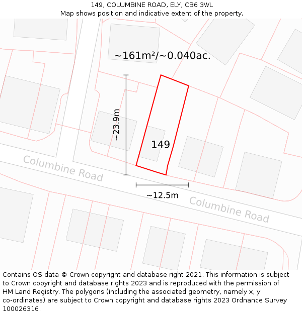149, COLUMBINE ROAD, ELY, CB6 3WL: Plot and title map