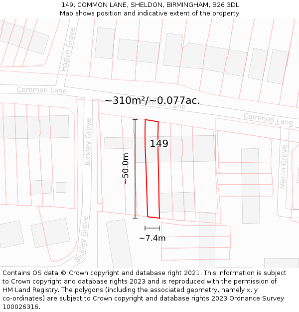 149, COMMON LANE, SHELDON, BIRMINGHAM, B26 3DL: Plot and title map