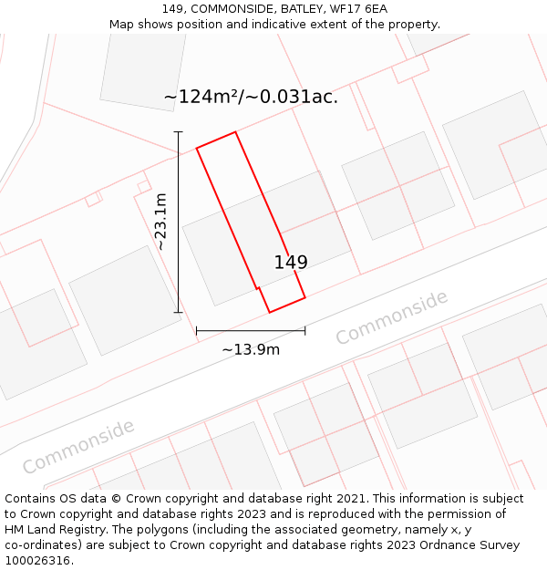 149, COMMONSIDE, BATLEY, WF17 6EA: Plot and title map