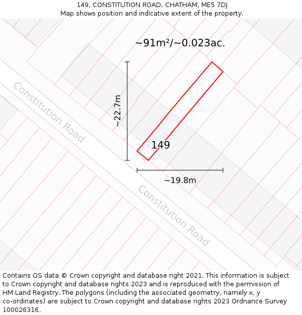 149, CONSTITUTION ROAD, CHATHAM, ME5 7DJ: Plot and title map