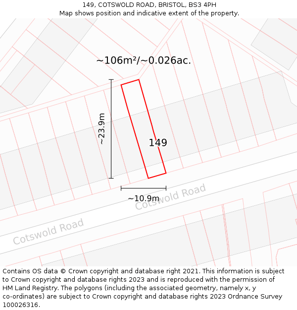 149, COTSWOLD ROAD, BRISTOL, BS3 4PH: Plot and title map