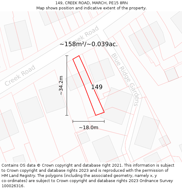 149, CREEK ROAD, MARCH, PE15 8RN: Plot and title map