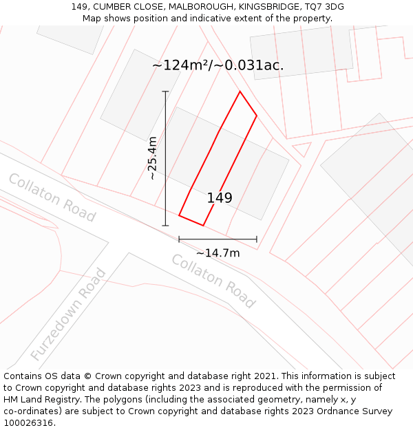 149, CUMBER CLOSE, MALBOROUGH, KINGSBRIDGE, TQ7 3DG: Plot and title map