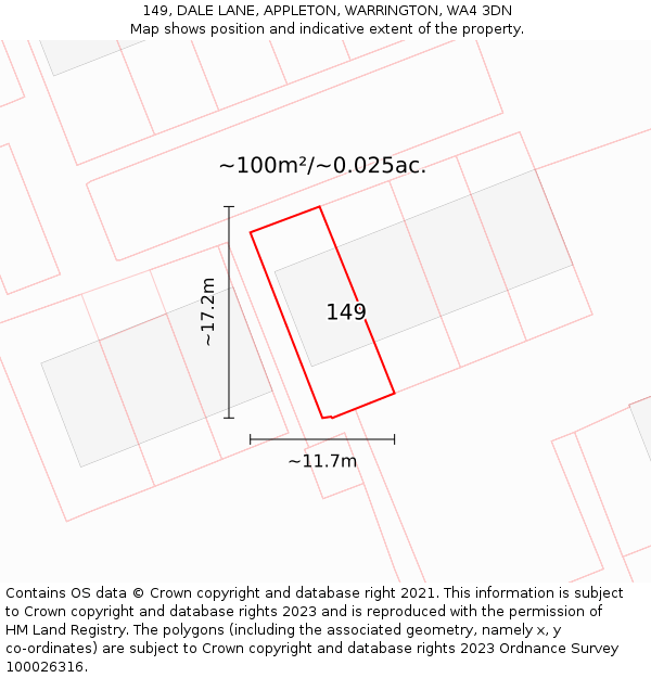 149, DALE LANE, APPLETON, WARRINGTON, WA4 3DN: Plot and title map