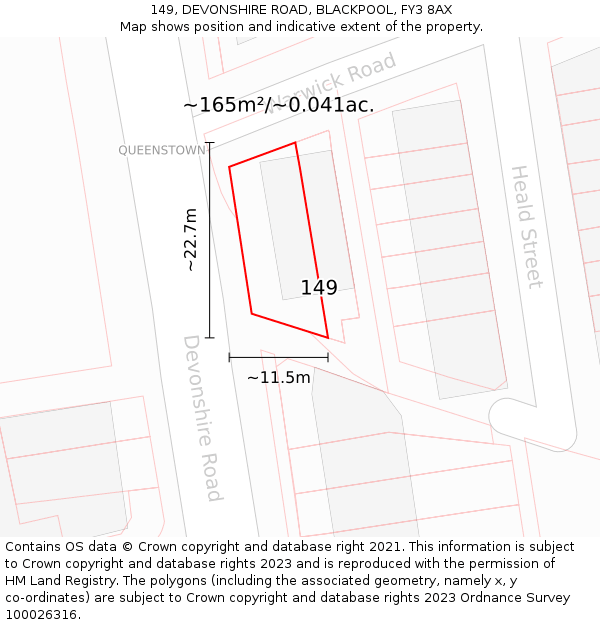 149, DEVONSHIRE ROAD, BLACKPOOL, FY3 8AX: Plot and title map