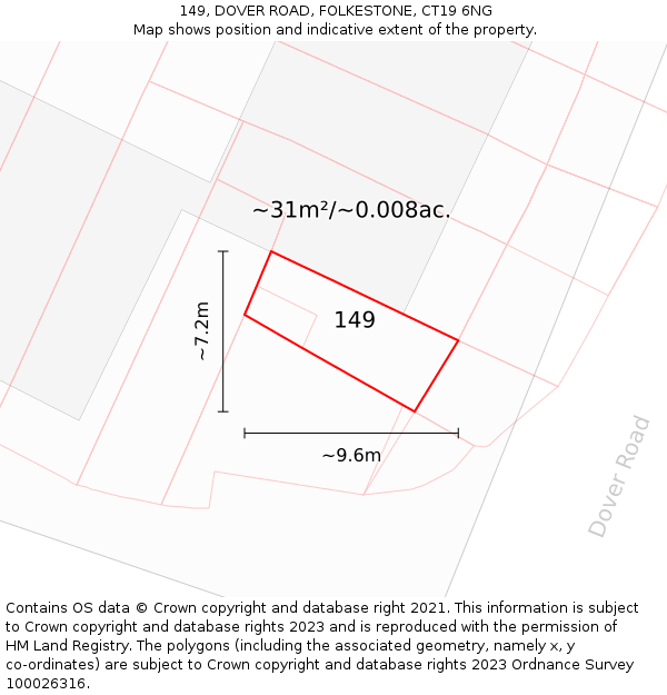 149, DOVER ROAD, FOLKESTONE, CT19 6NG: Plot and title map