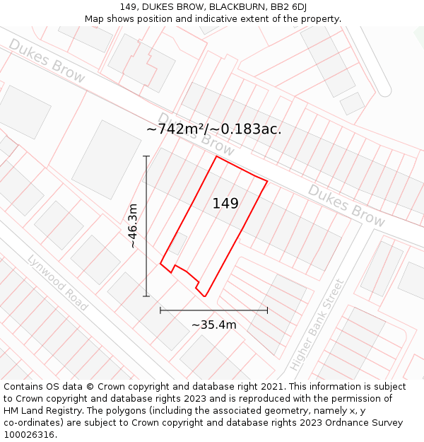 149, DUKES BROW, BLACKBURN, BB2 6DJ: Plot and title map