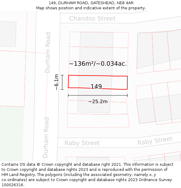 149, DURHAM ROAD, GATESHEAD, NE8 4AR: Plot and title map