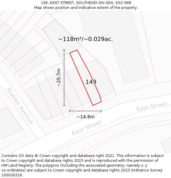 149, EAST STREET, SOUTHEND-ON-SEA, SS2 5EB: Plot and title map