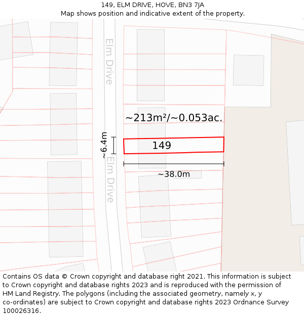 149, ELM DRIVE, HOVE, BN3 7JA: Plot and title map