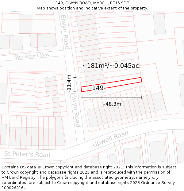 149, ELWYN ROAD, MARCH, PE15 9DB: Plot and title map