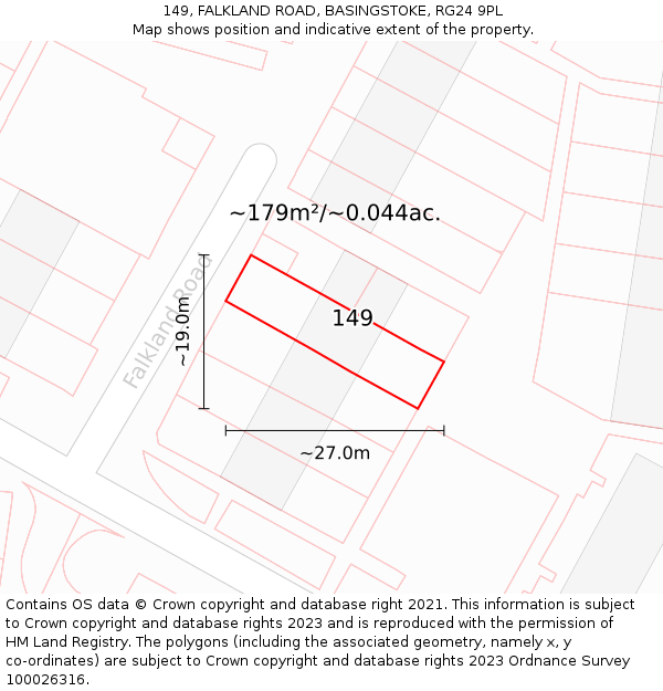 149, FALKLAND ROAD, BASINGSTOKE, RG24 9PL: Plot and title map