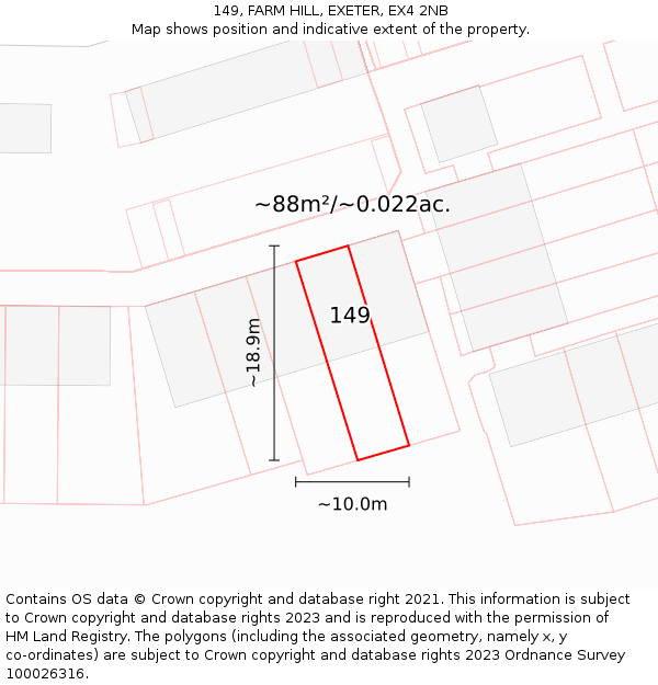 149, FARM HILL, EXETER, EX4 2NB: Plot and title map