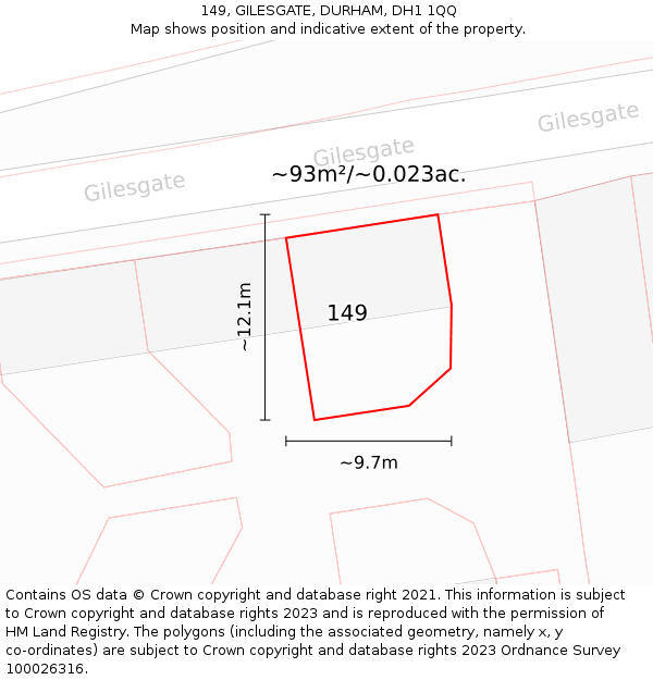 149, GILESGATE, DURHAM, DH1 1QQ: Plot and title map