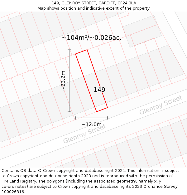 149, GLENROY STREET, CARDIFF, CF24 3LA: Plot and title map