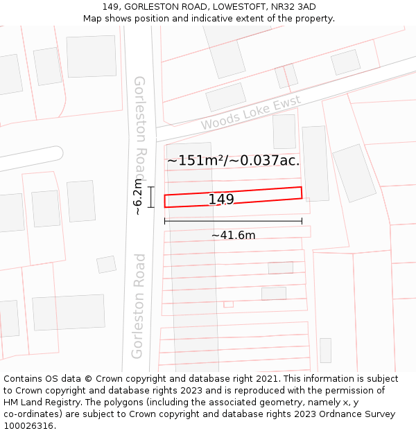 149, GORLESTON ROAD, LOWESTOFT, NR32 3AD: Plot and title map