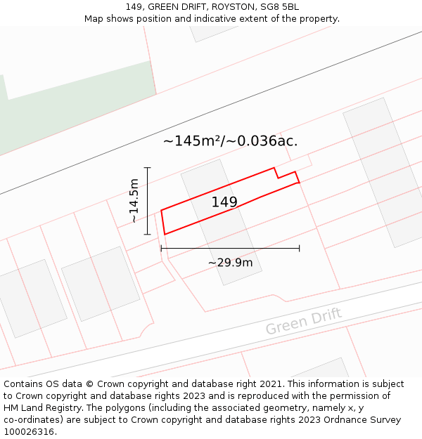 149, GREEN DRIFT, ROYSTON, SG8 5BL: Plot and title map