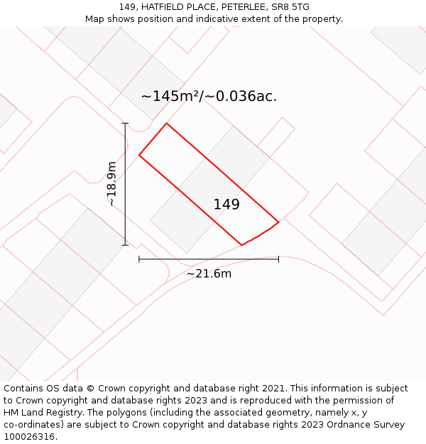 149, HATFIELD PLACE, PETERLEE, SR8 5TG: Plot and title map