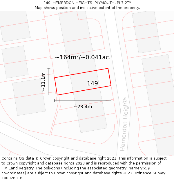 149, HEMERDON HEIGHTS, PLYMOUTH, PL7 2TY: Plot and title map