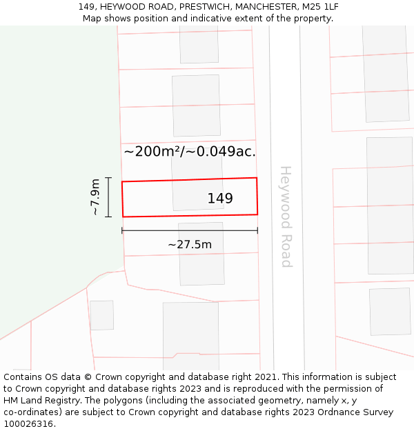 149, HEYWOOD ROAD, PRESTWICH, MANCHESTER, M25 1LF: Plot and title map