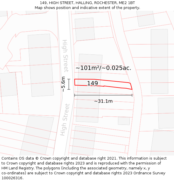 149, HIGH STREET, HALLING, ROCHESTER, ME2 1BT: Plot and title map