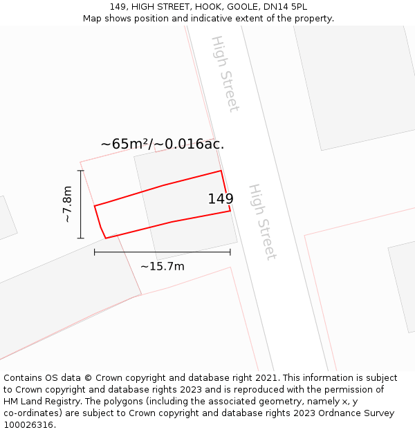 149, HIGH STREET, HOOK, GOOLE, DN14 5PL: Plot and title map