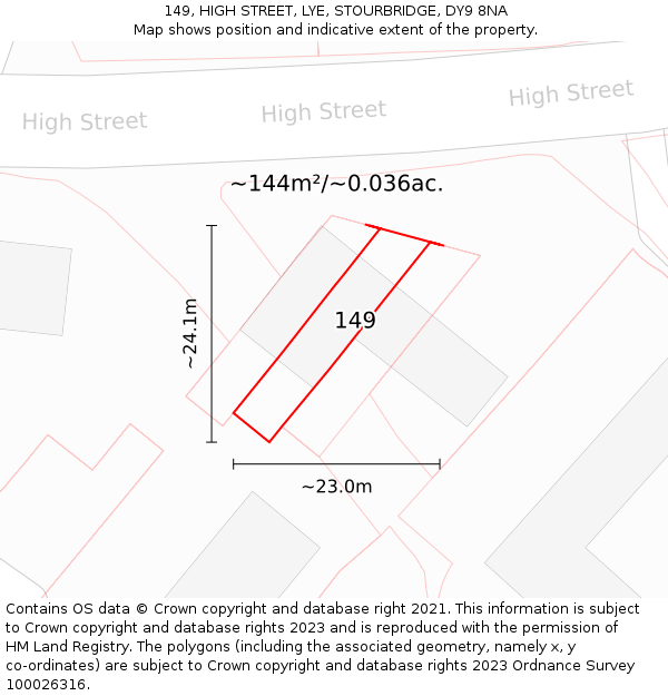 149, HIGH STREET, LYE, STOURBRIDGE, DY9 8NA: Plot and title map