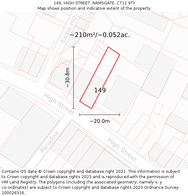 149, HIGH STREET, RAMSGATE, CT11 9TY: Plot and title map