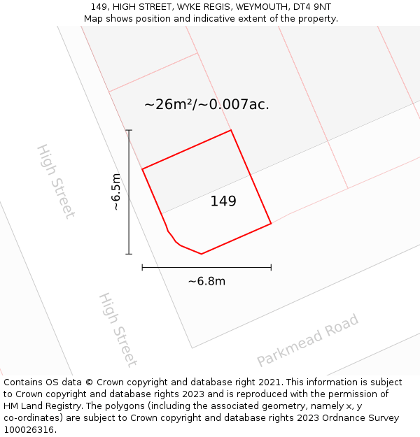 149, HIGH STREET, WYKE REGIS, WEYMOUTH, DT4 9NT: Plot and title map