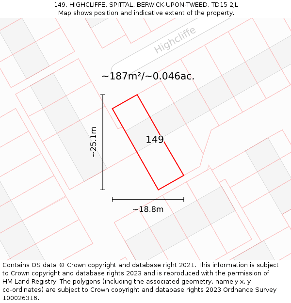149, HIGHCLIFFE, SPITTAL, BERWICK-UPON-TWEED, TD15 2JL: Plot and title map